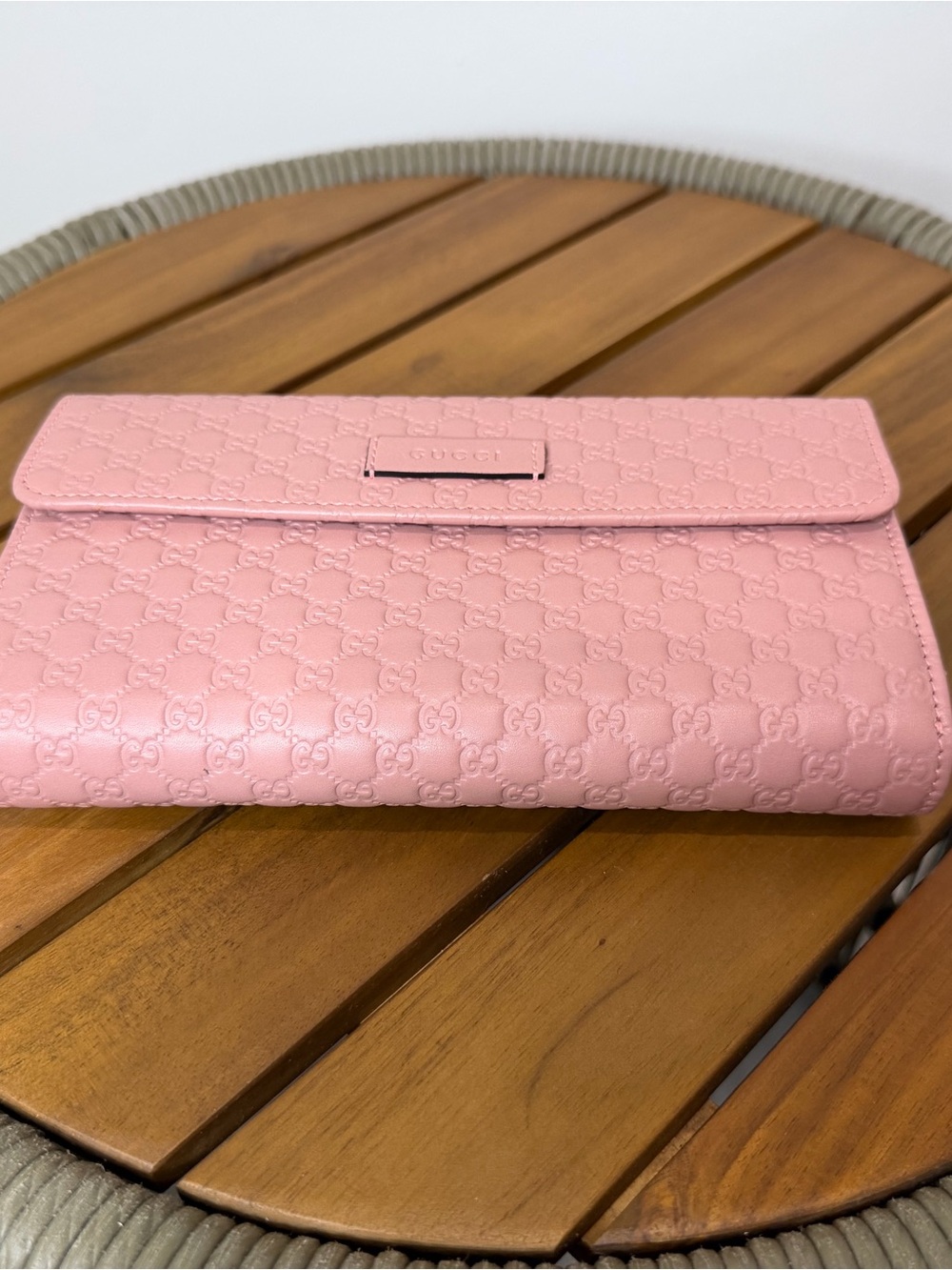 Gucci Pink Embossed Leather Wristlet Clutch Microguccisima